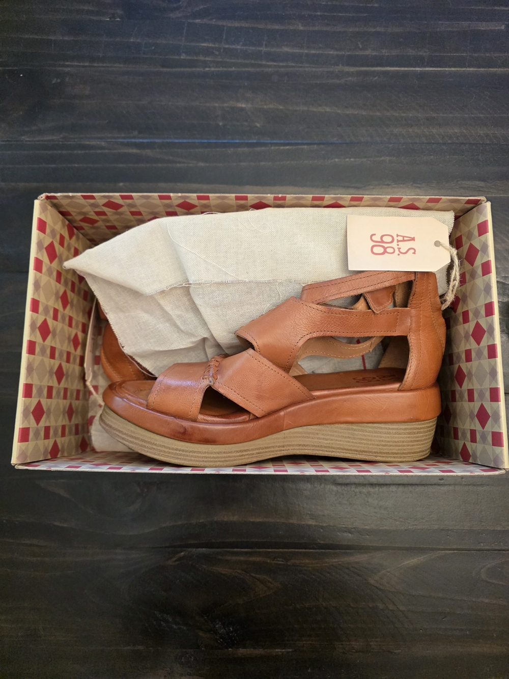 A.S.98 Stanton Tan Leather Wedge Sandals - NWT Size 41 (9.5 - 10 US)